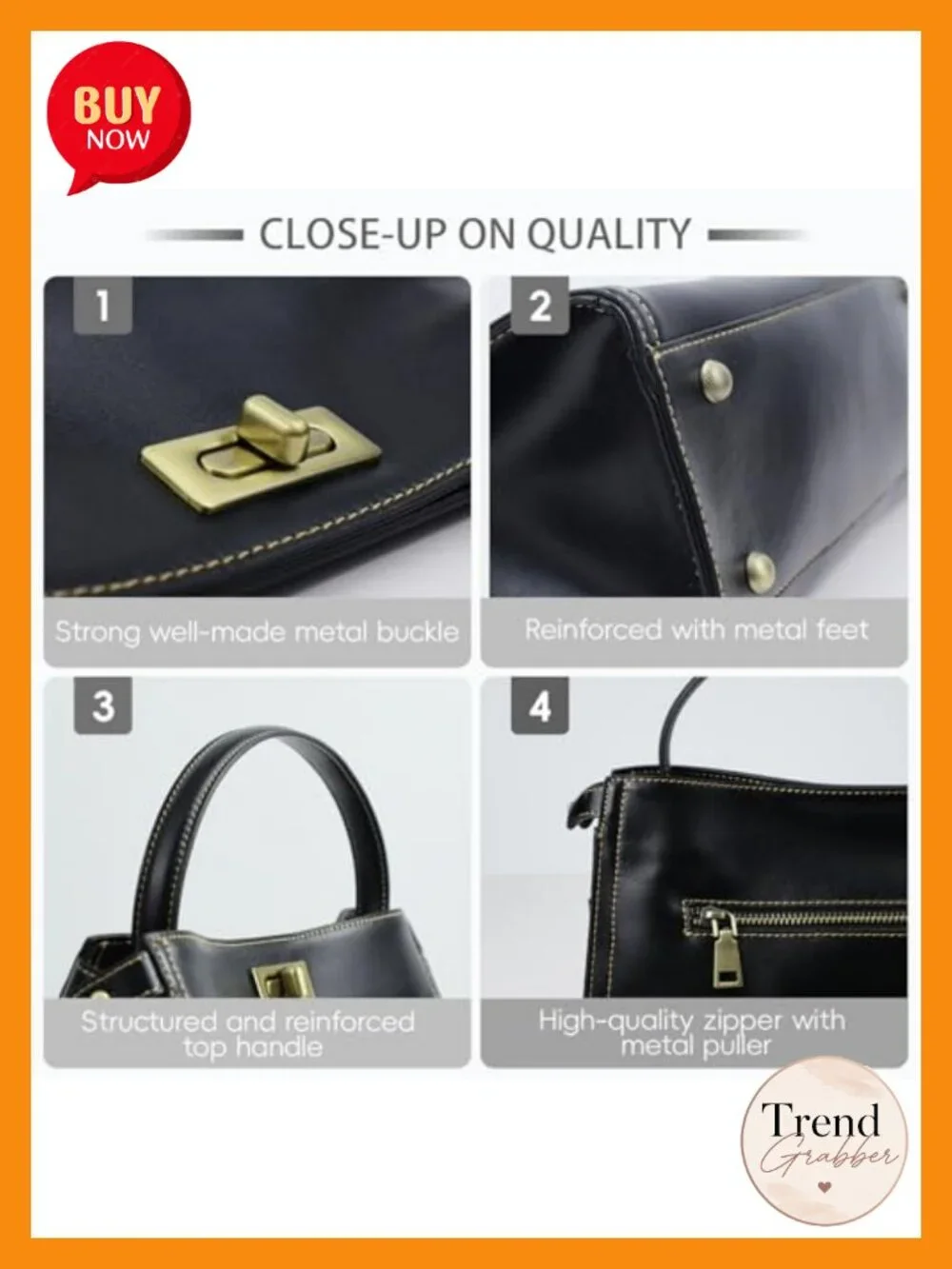 Genuine Leather Purse Women's Convertible 3-Way Crossbody Bag with Metal Feet